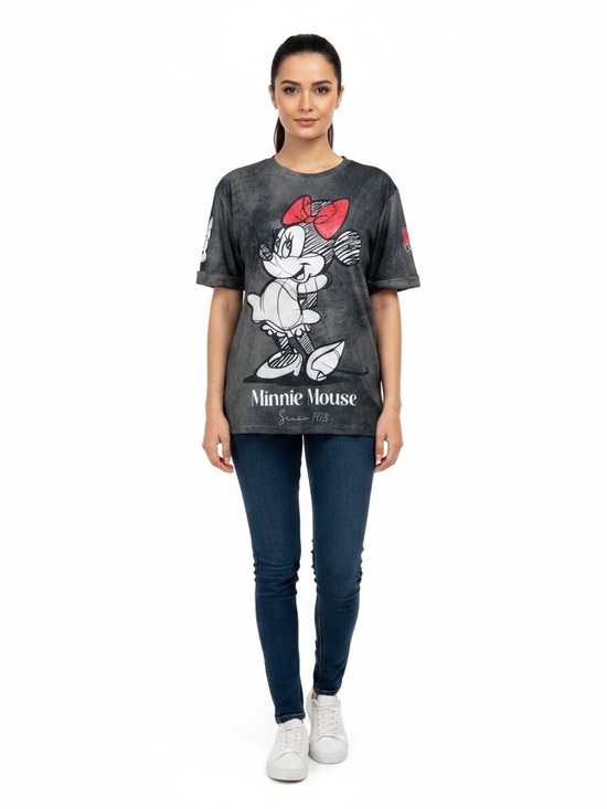 Tops - Minnie Mouse Graphic Tee in Black with Red Accent